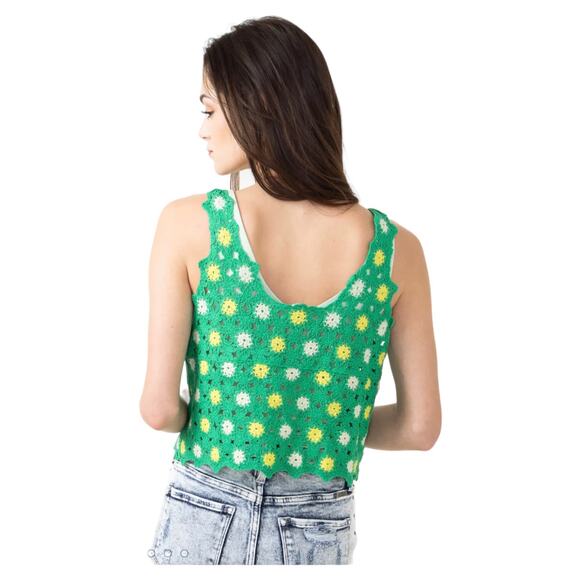 New in NWT Floral Crochet Lace Cropped Tank Top Kelley Green Size S/M - Picture 15 of 15